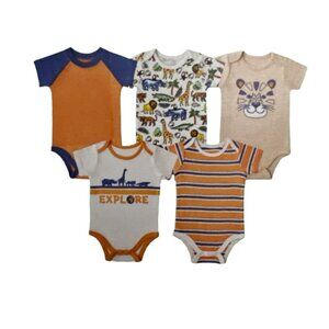 Members Mark Baby Boys 5-Pack Short Sleeve Bodysuits With Fun Animal & Stripe De